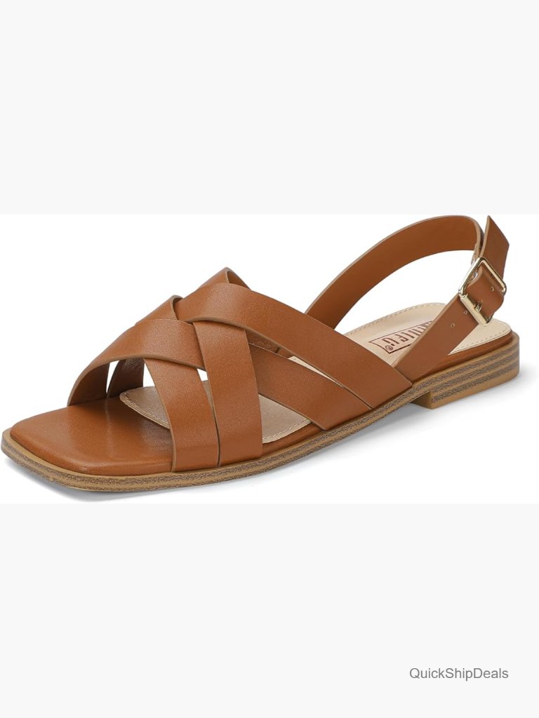 Strappy Flat Sandals Square Open Toe Slingback With Back Strap